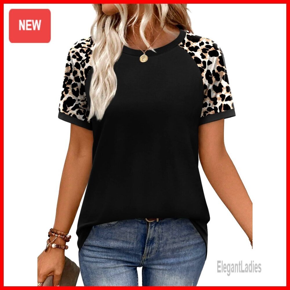 Short Sleeve Raglan T-Shirt, Loose Fit Polyester Blend, Vacation Outfit